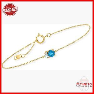 14K Gold Bracelet with Topaz and Diamonds, 6.5 Inch Chain